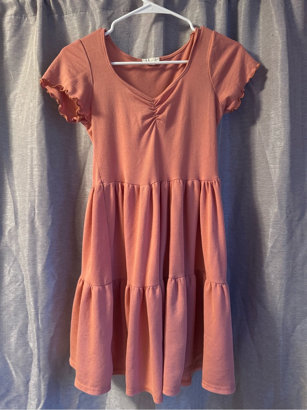 See You Monday Coral Pink Tiered Short Sleeve Dress